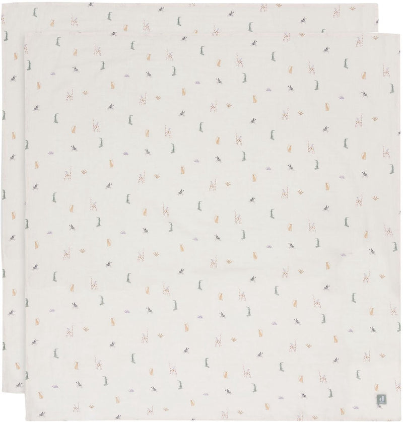 Jollein - hydrofiele doek large 115x115cm - inbakerdoek - zacht katoen - 2 stuks - jungle jambo