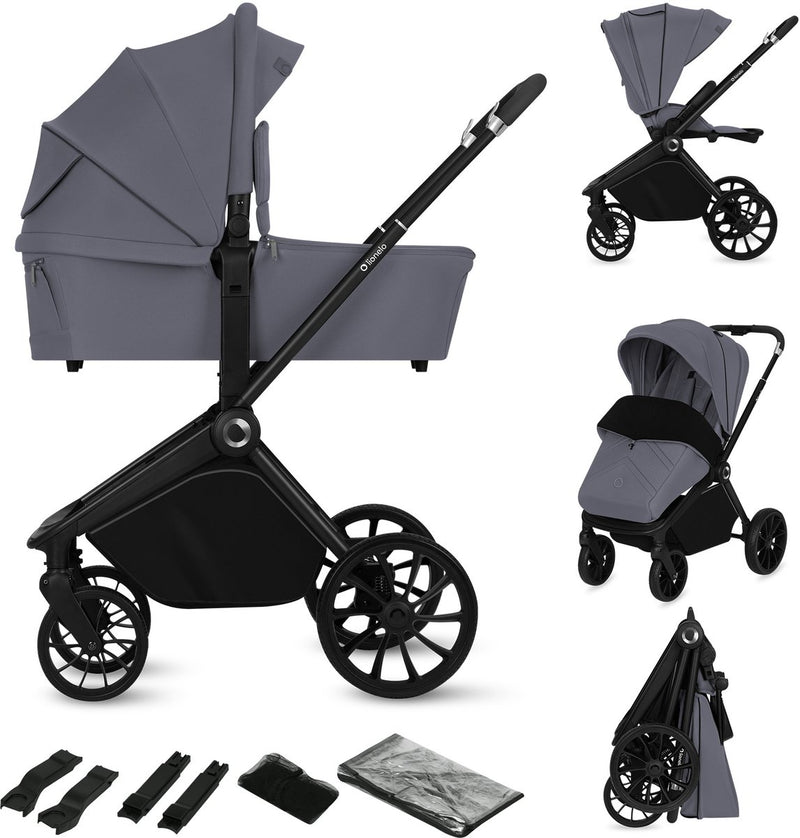 Lionelo mika plus - kinderwagen 2in1 - xxl set - veelzijdig en jaarrond - grote wielen - tot 22kg - bediening met een hand - voor alle soorten terrein - accessoireset