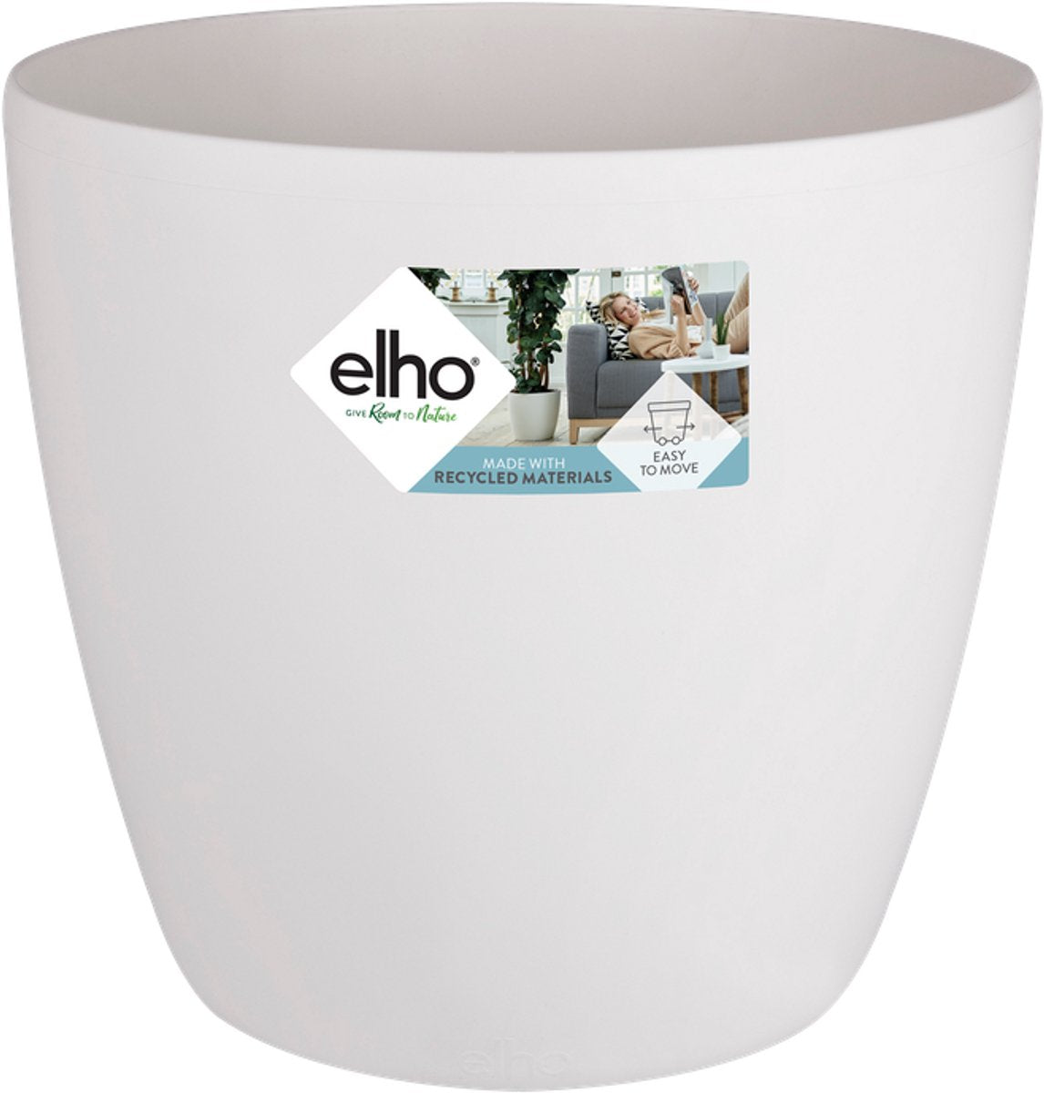 Elho brussels rond wielen 35 - grote bloempot voor binnen - 100% gerecycled plastic - ø 35 x h 33 cm - wit