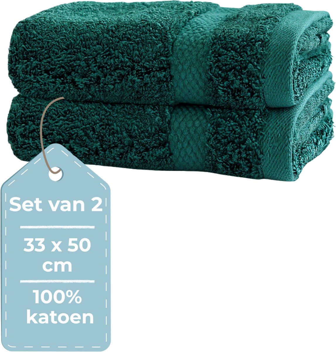 Hush. living hush living - gastendoek - set van 2 - 33×50 cm - 100% katoen - zware kwaliteit 500g m2 - stijlvol boord en ophanglus - donkergroen