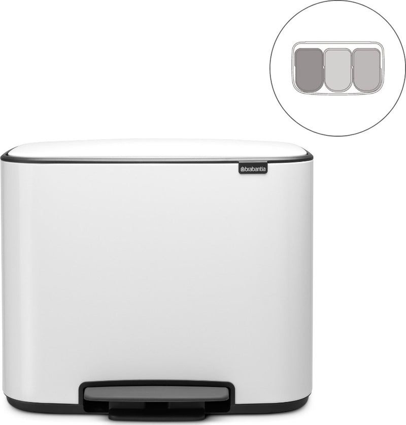 Brabantia bo prullenbak - 3 x 11 liter - afvalscheiding - white