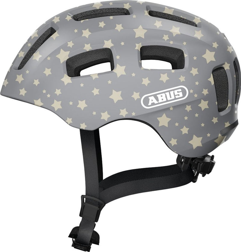 Abus fietshelm youn-i 2.0 - met licht voor kinderen, tieners en jongvolwassenen - voor meisjes en jongens - grijs met sterrenpatroon, maat s