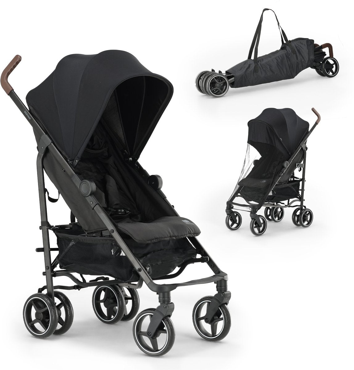 Deryan bobbie paraplu buggy - met draagtas - verstelbaar - zwart