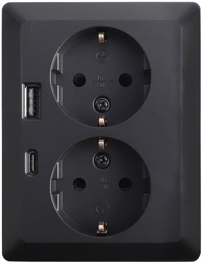 Ion industries - contactdoos inbouw opbouw - 2-voudig - ra - usb-a + usb-c mat zwart