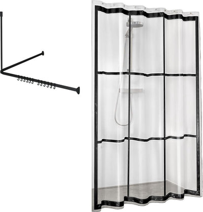 Sealskin easy roll - douchegordijnstangset 90x90x90 cm met douchegordijn 180x200 cm - zwart transparant