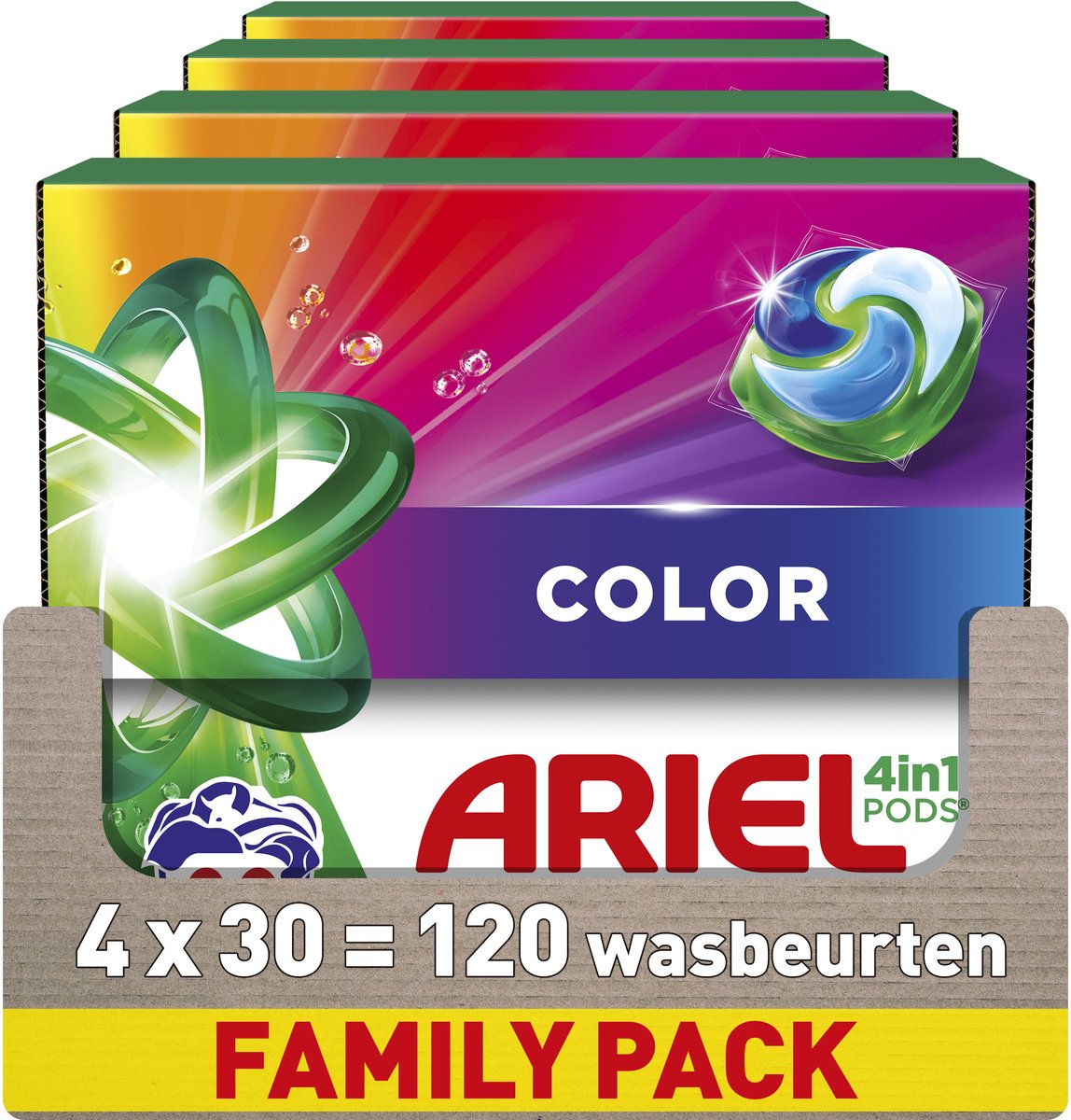 Ariel 4in1 wasmiddel pods kleur - 4 x 30 wasbeurten