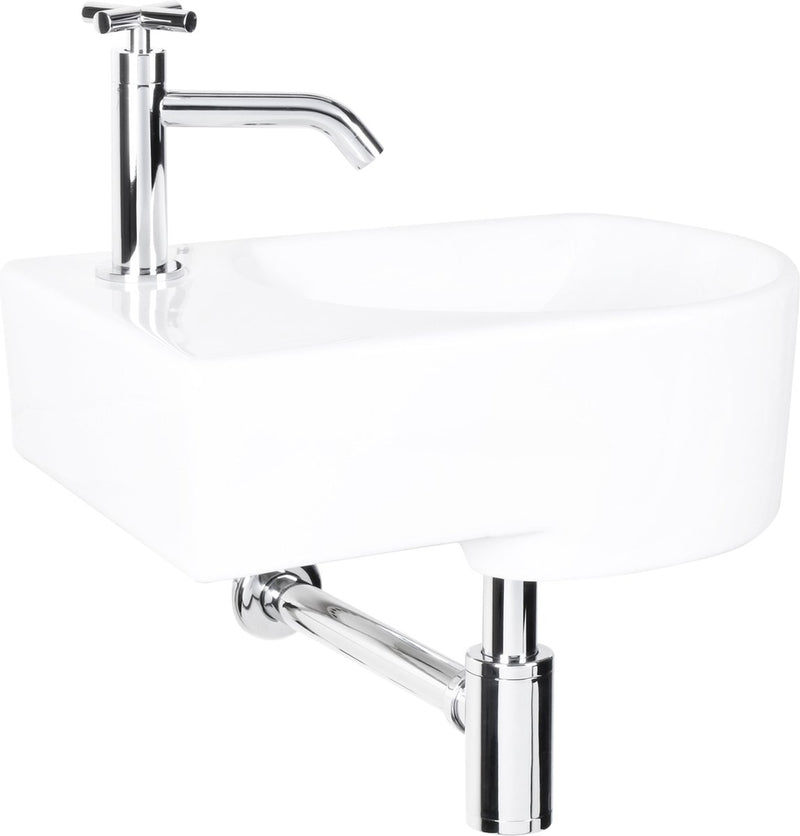 Differnz appollo fontein toilet links - set - fontein 41 x 27 cm inclusief fonteinkraan en sifon - keramiek - wit