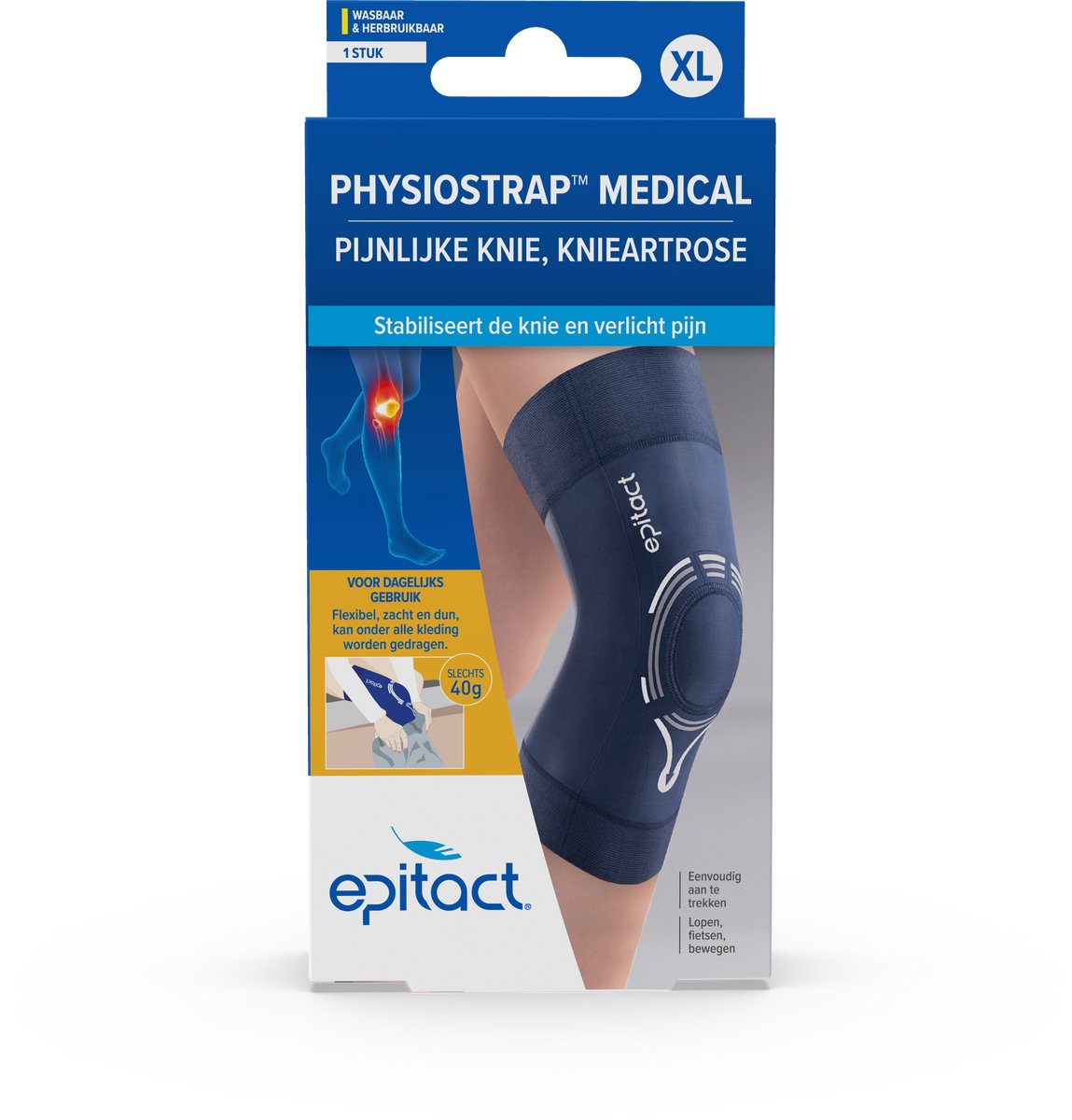 Epitact physiostrap medical - kniebandage - maat xl (44- 47cm) - bij knieartrose en knieschijfpijn - 1 stuk