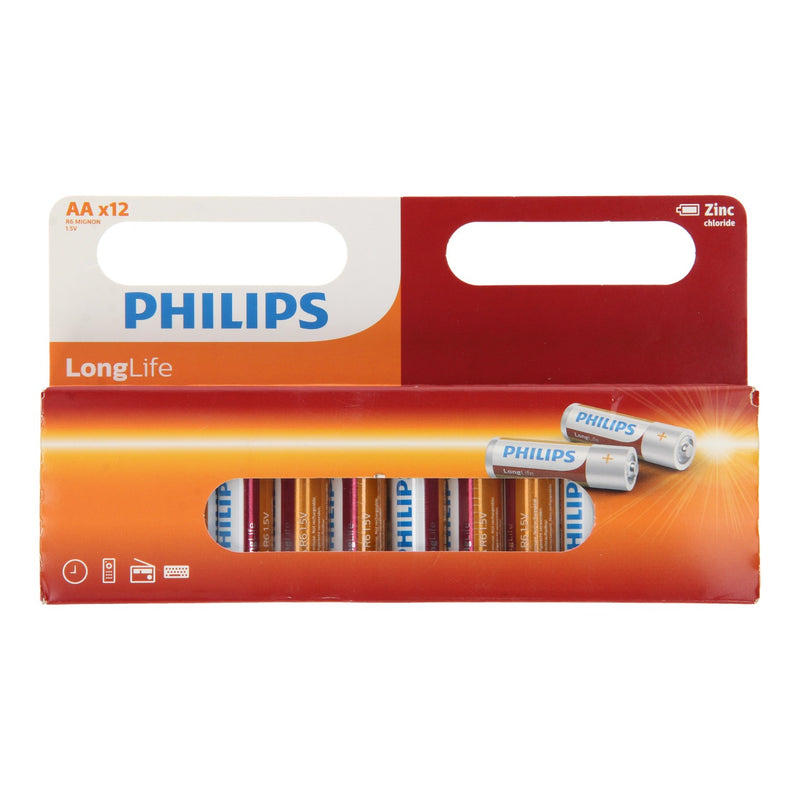 Philips longlife batterij zinc aa r6, 12st.