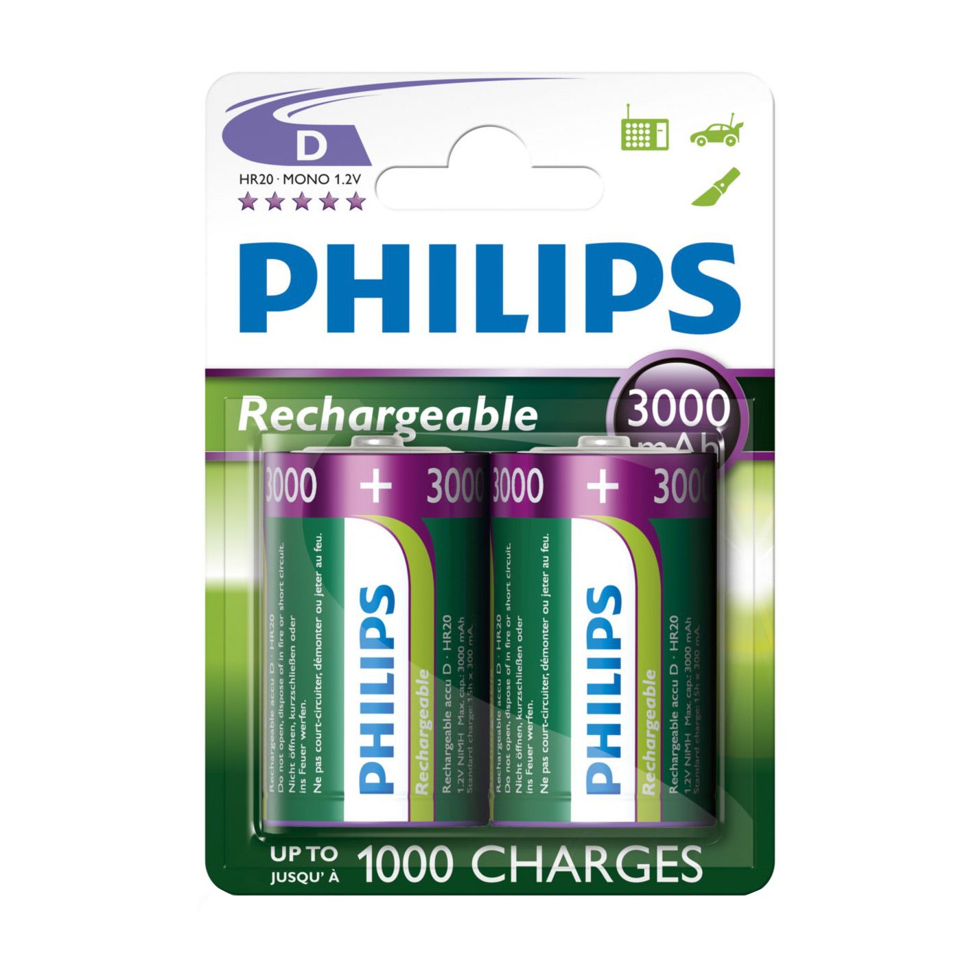 Battery Sales Europe Oplaadbare Batterijen Rechargeable NimH D HR20 3000mah, 2st.