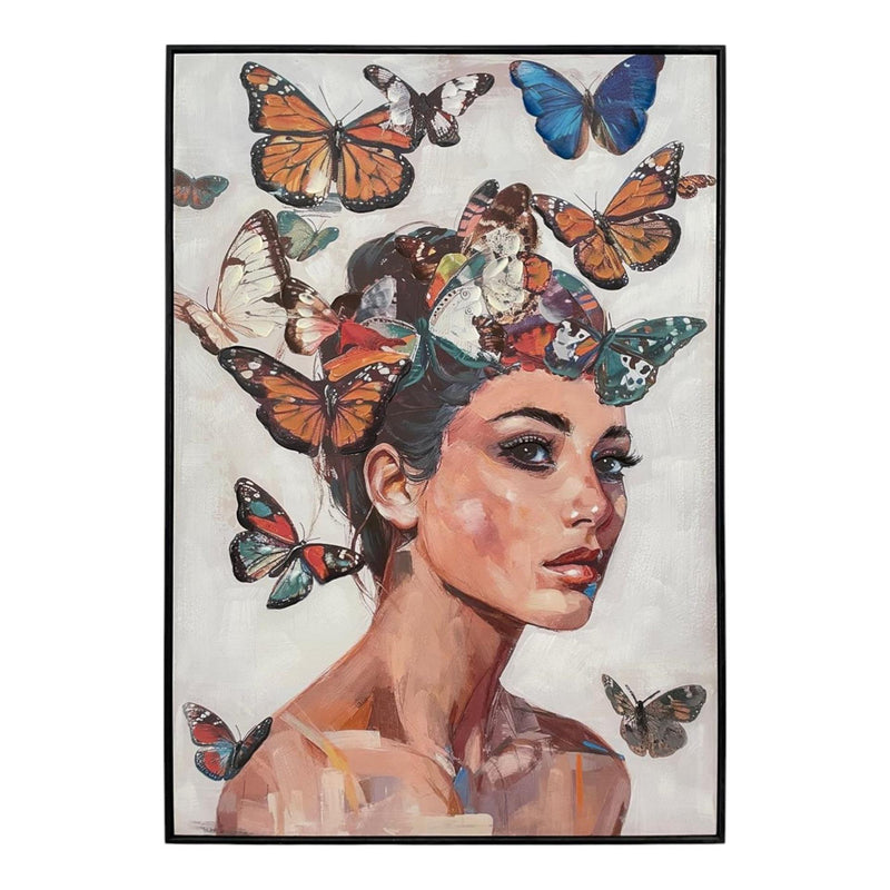 Mansion atmosphere canvas vrouw met vlinders 70x100x3,5cm