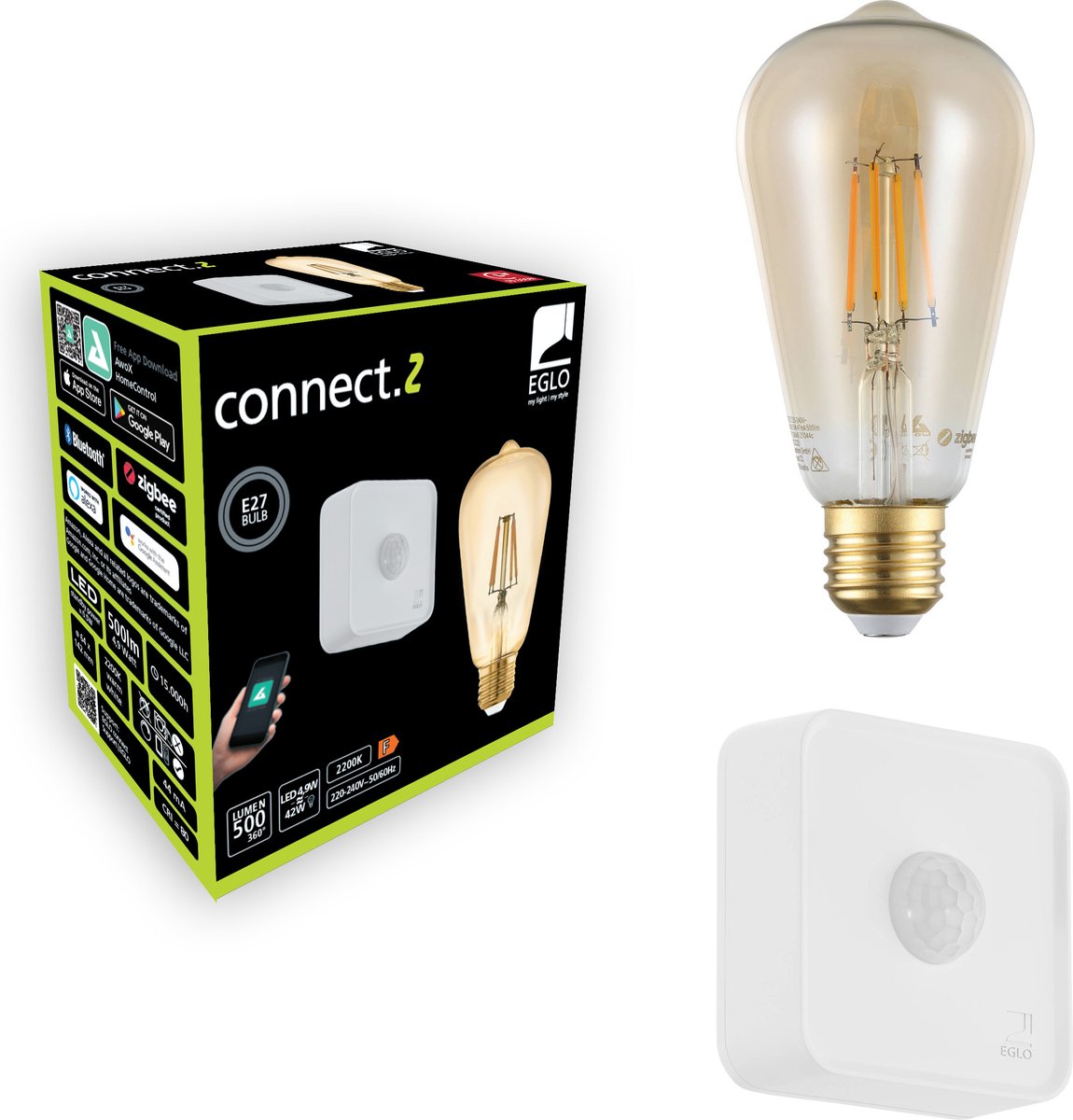Eglo connect .z smart starterspakket - led lamp - sensor - e27 - 2200k - dimbaar - zigbee