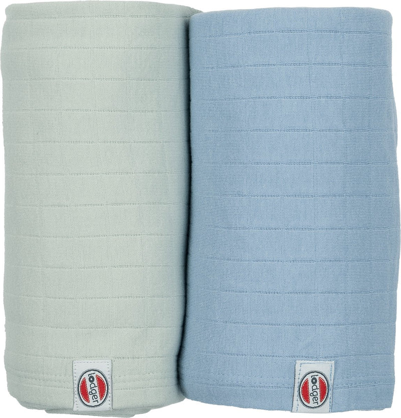 Lodger swaddler - hydrofiele doeken - groen blauw - 110x110cm - 2 stuks - biologisch katoen - hydrofiele luier