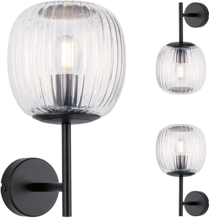 Paulmann selection bathroom wandlamp ruya ip44 e14 230v max. 20w dimbaar glas, zwart mat