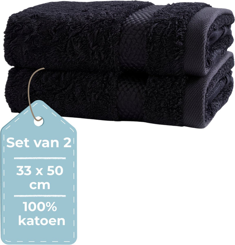 Hush. living hush living gastendoek - 33×50 cm - 100% katoen - zware kwaliteit 500g m2 - zwart set van 2