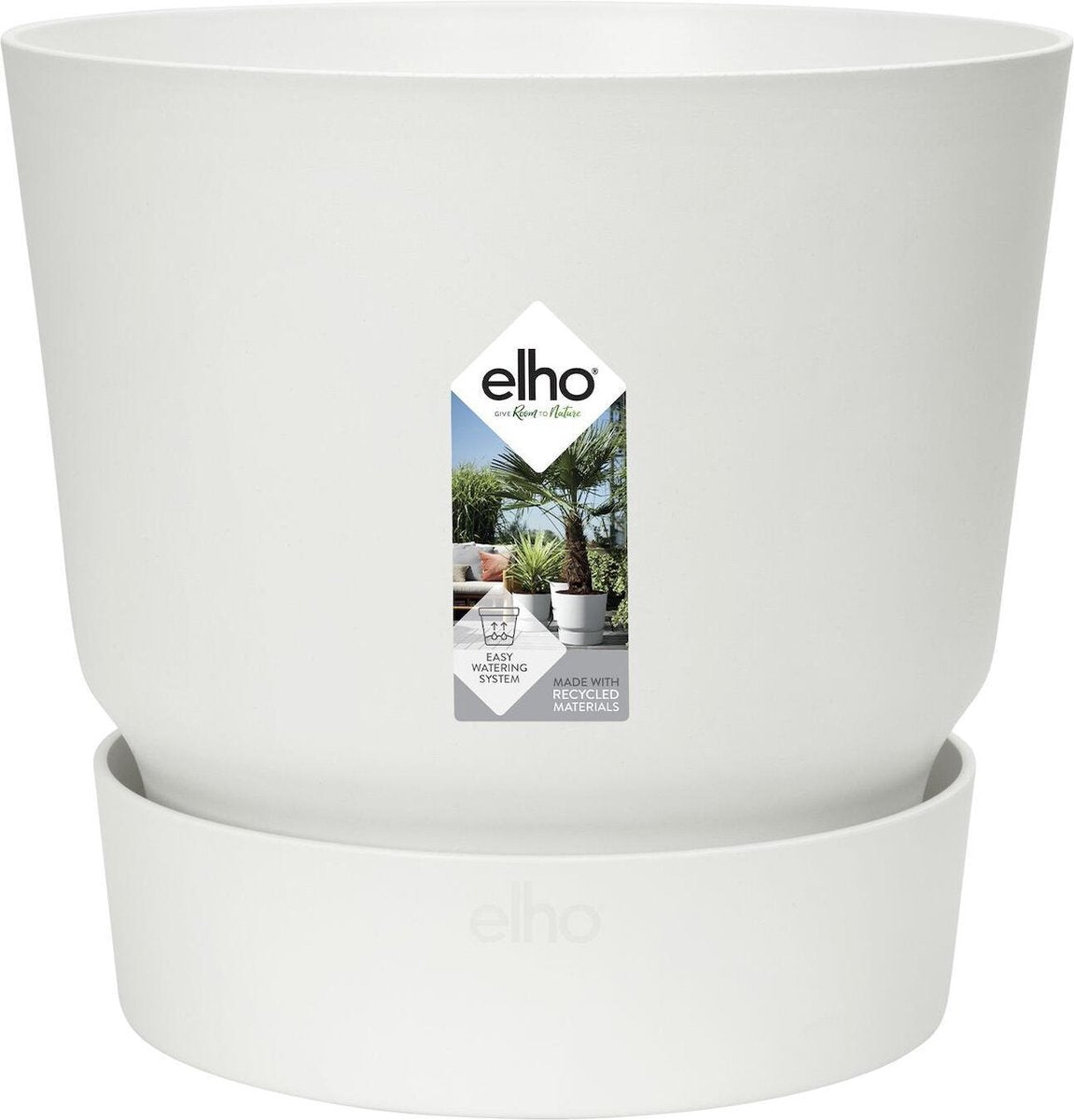 Elho greenville rond 18 - bloempot voor buiten met waterreservoir - 100% gerecycled plastic - ø 18.3 x h 17.4 cm - wit