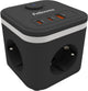 Fellowes power cube stekkerdoos –type f - 3 stopcontacten + usb-c usb-a – 2m kabel – met schakelaar – kubus verlengsnoer