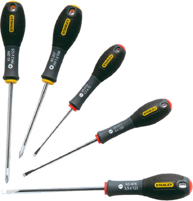 Stanley 5-delige fatmax schroevendraaierset parallel 3.5 x 75mm. 4 x 100mm. 5.5 x 125mm phillips ph1 x 100mm. ph2 x 125mm