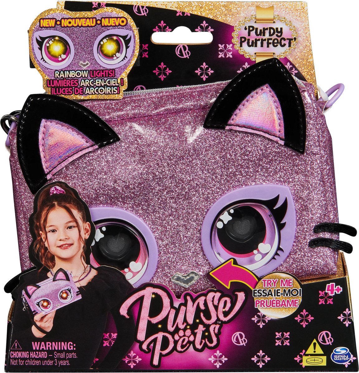 Purse pets - wristlet bag - kitty - interactieve tas knuffel met verlichte regenboogogen