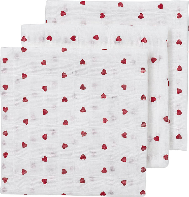 Meyco baby sweet heart hydrofiele doeken - 3-pack - red - 70x70cm