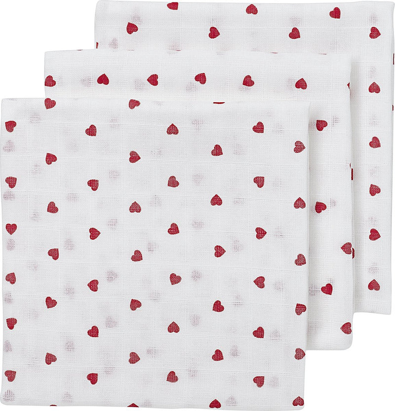 Meyco baby sweet heart hydrofiele doeken - 3-pack - red - 70x70cm