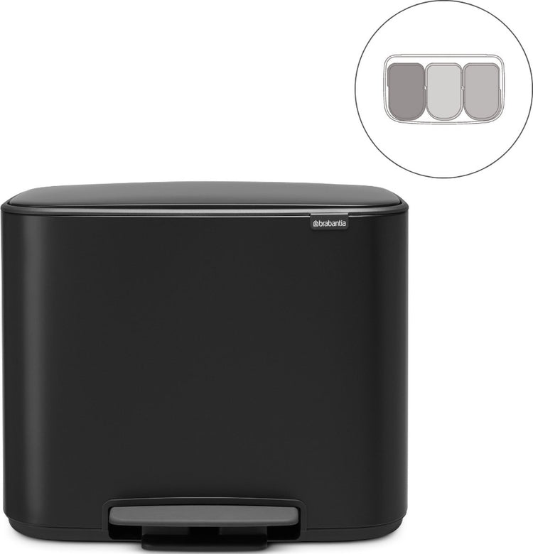 Brabantia bo prullenbak - 3 x 11 liter - afvalscheiding - matt black