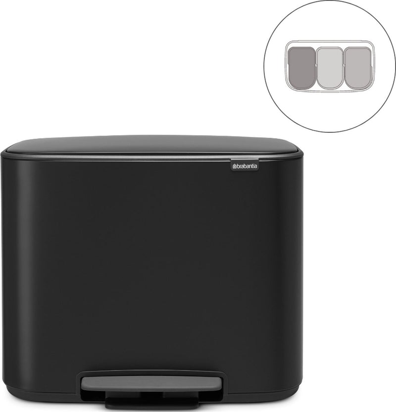 Brabantia bo prullenbak - 3 x 11 liter - afvalscheiding - matt black
