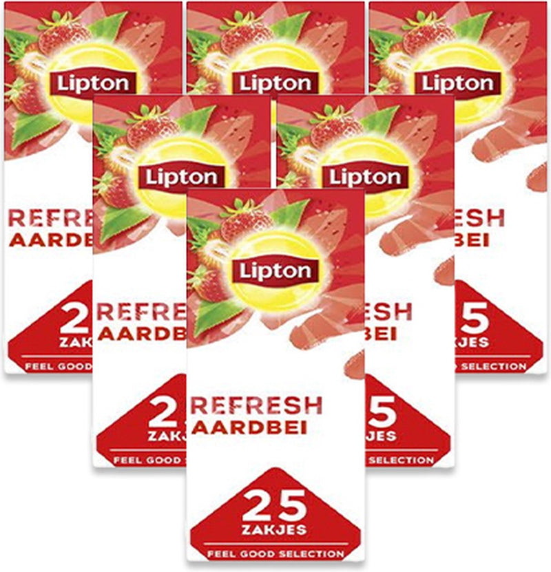 Lipton feel good selection strawberry - 150 theezakjes - zwarte thee aardbei - 6 x 25 zakjes - voordeelverpakking