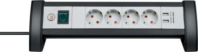 Brennenstuhl premium office-line stekkerdoos 4-voudig + 2x usb stekkerdoos (zwart lichtgrijs, 1,8 meter)