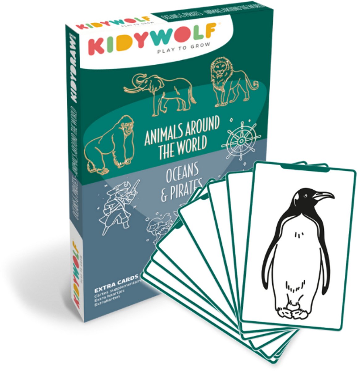 Kidywolf kidydraw mini refill – animals around the world oceans and pirates – 60 tekenkaarten - 4+
