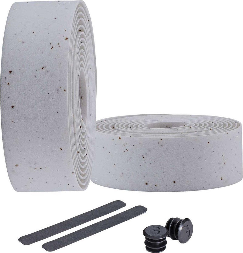 Bbb cycling stuurlint racefiets - zelfklevend stuurtape met stretch materiaal - antislip - lengte: 200cm - dikte: 2mm - inclusief stuurdoppen - witte kurk - raceribbon bht-01