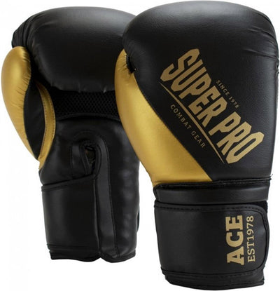 Super pro combat gear ace (kick)bokshandschoenen zwart goud 14oz 14 oz