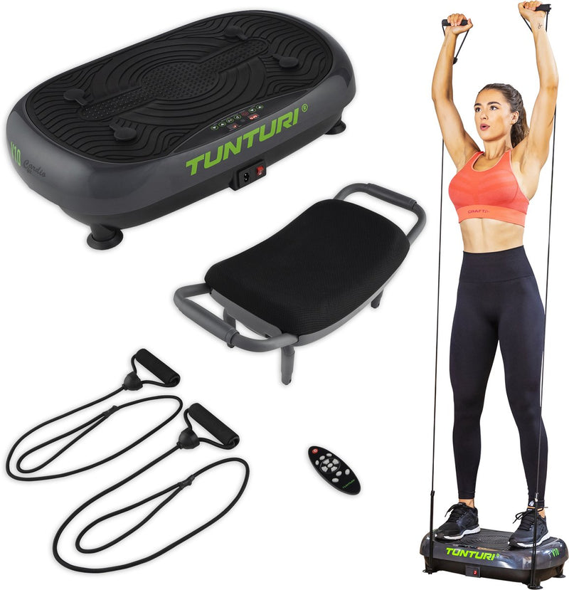 Tunturi cardio fit v10 trilplaat - incl. fitnesstoel - vibrationplate - 30 snelhedenen - 3 programma's - vibratie - incl. gratis fitness app