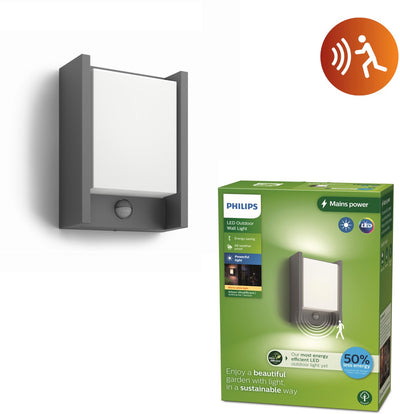 Philips led philips arbour wandlamp - ultra efficient - antraciet - met sensor - 3,8w