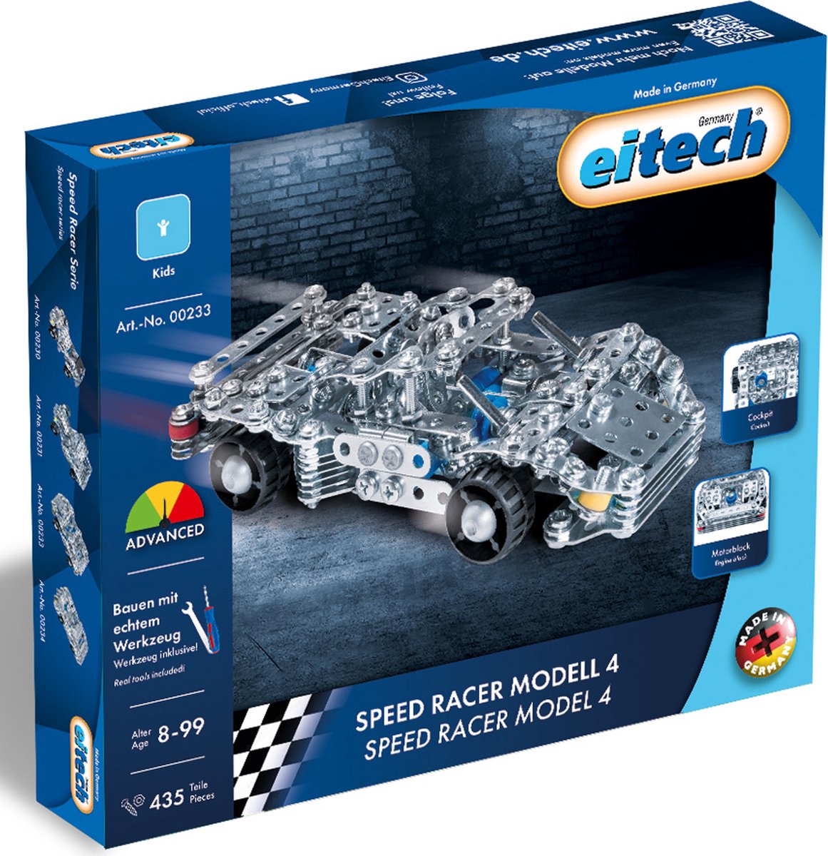 Eitech ® bouwdoos – speed racer model 4 – 435-delig – metalen bouwpakket met gereedschap – constructiespeelgoed – vanaf 8 jaar