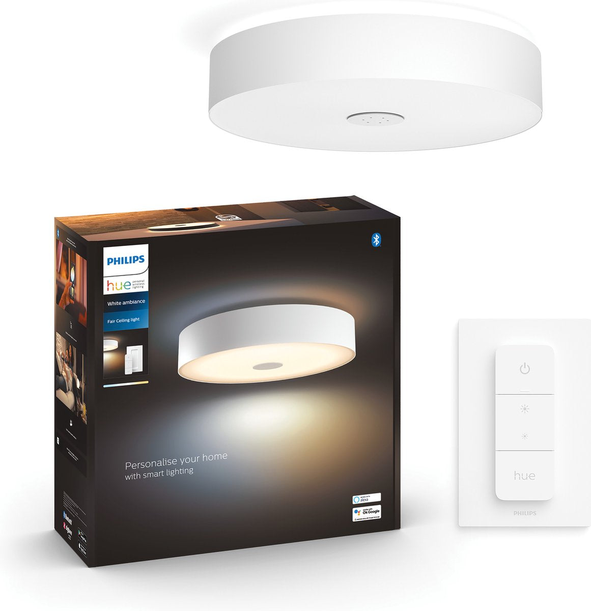 Philips hue fair plafondlamp - warm wit licht -rond - wit - diameter 44,4 cm bluetooth - incl. 1 dimmer switch