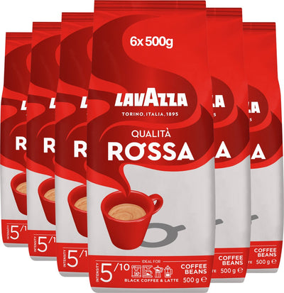 Lavazza qualità rosso koffiebonen - koffie blend van robusta en arabica bonen - intensiteit 5 10 - 6 x 500 gram