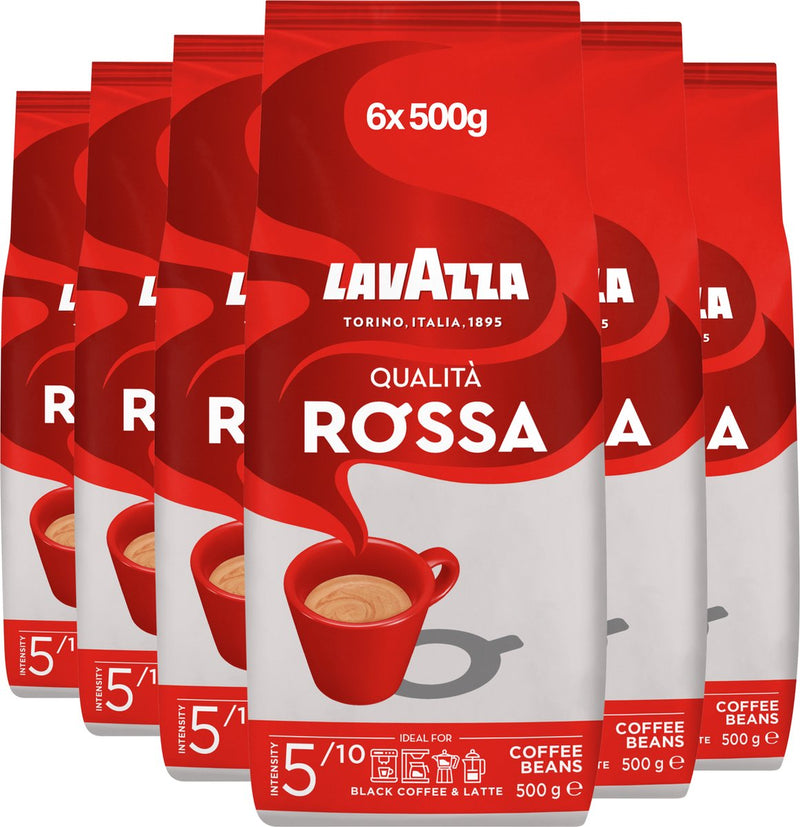 Lavazza qualità rosso koffiebonen - koffie blend van robusta en arabica bonen - intensiteit 5 10 - 6 x 500 gram