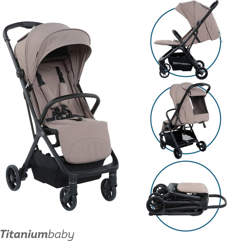 Titanium baby pulse buggy - donker taupe - uitgerust met boodschappenmand - verstelbare rugleuning