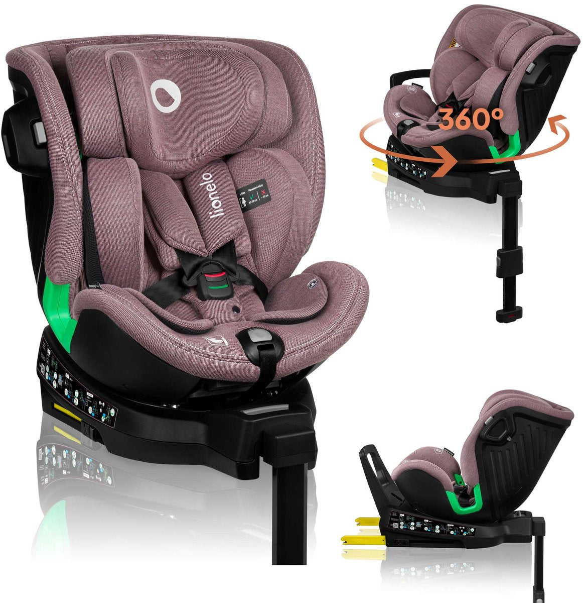 Lionelo harmony - i-size autostoel 4in1 - 360° draaibare - brede zitting - isofix + steunpoot - achterwaarts gericht tot 105 cm (18 kg) - 40 tot 150 cm - 0 tot 36 kg - side impact guard - rwf en fwf - bamboe hoes - dri-seat - hoofdsteun verstelbaar