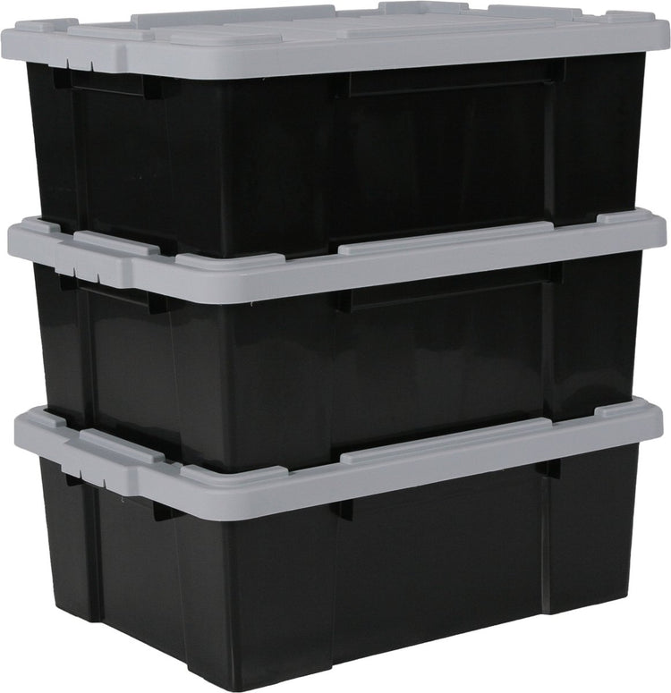 Iris powerbox opbergbox - 43l - kunststof - zwart grijs - set van 3