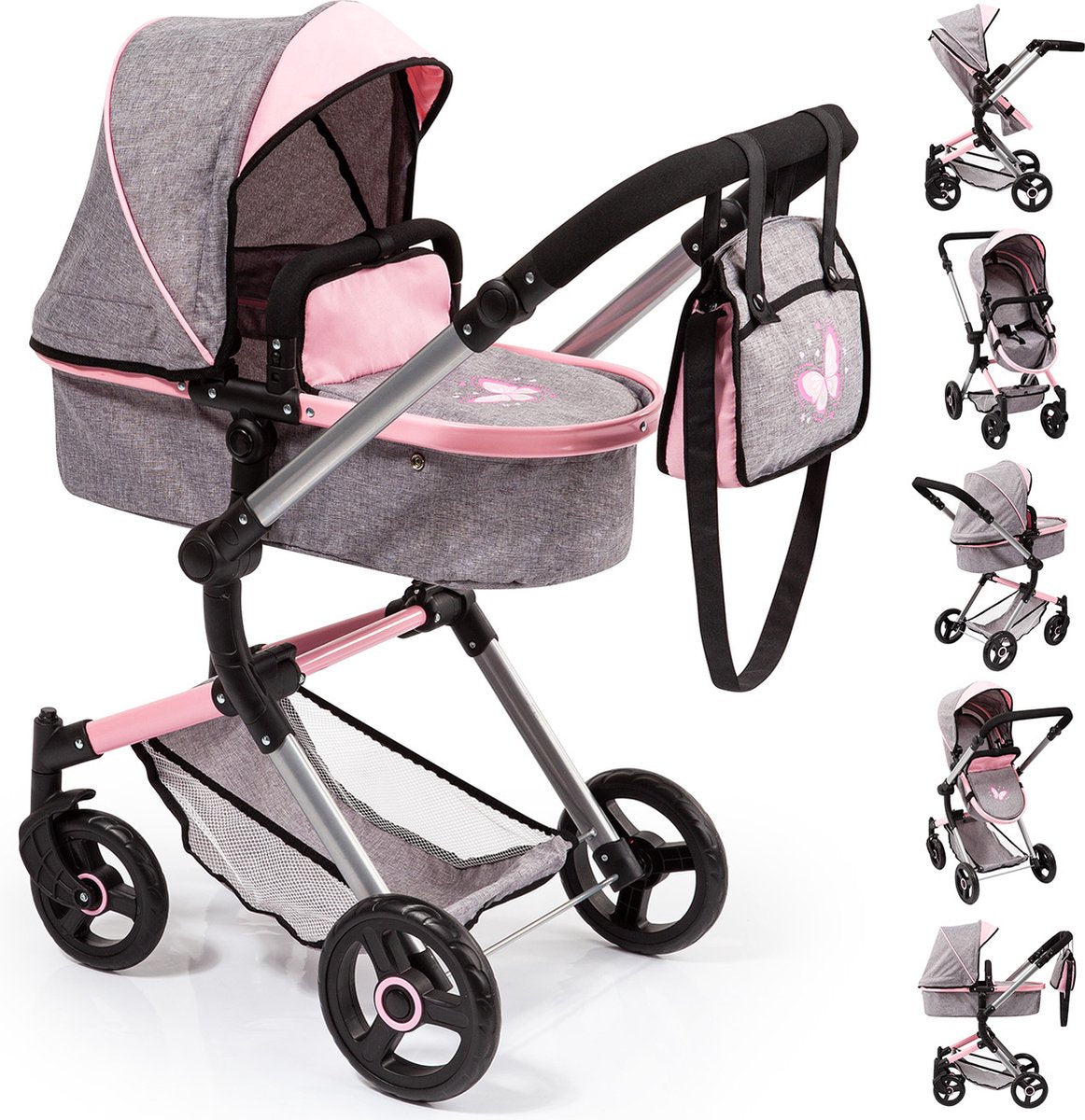 Bayer design - poppenwagen neo vario - grijs met vlinder