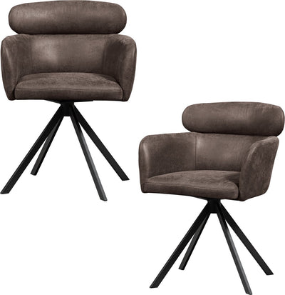Woood fenne draaibare eetkamerstoelen -leerlook- zwart grijs-set van 2