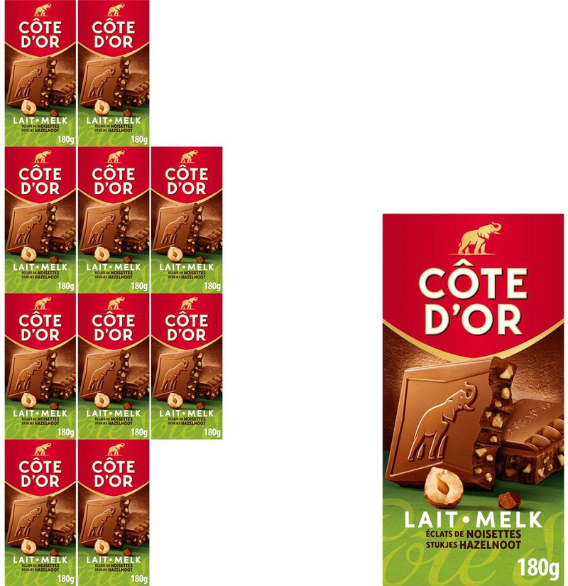 Côte d'or chocolade reep melk stukjes hazelnoot 10 x 180g - chocolade tabletten - cadeau vrouwen of mannen verjaardag - voorraad