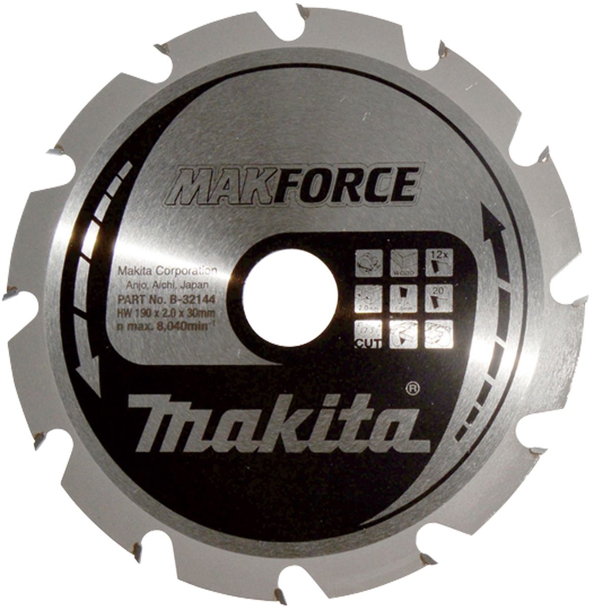 Makita cirkelzaagblad voor hout | makforce | ø 190mm asgat 30mm 12t - b-32144