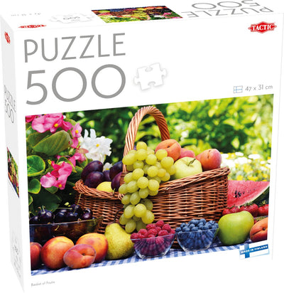 Tactic basket of fruits – puzzel – 500 stukjes – mand met kleurrijk fruit – stilleven en voedselillustratie – hoogwaardige scandinavische kwaliteit
