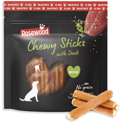 Rosewood chewy sticks medium hondensnack eend 500 g - kauwsticks runderhuid - kauwsnack - graanvrij