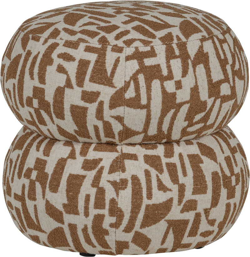 Woood anic poef - polyester - grafisch patroon - bruin - 40x43x43