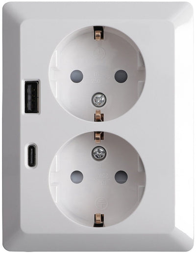 Ion industries - contactdoos inbouw opbouw - 2-voudig - ra - usb-a + usb-c alpin wit