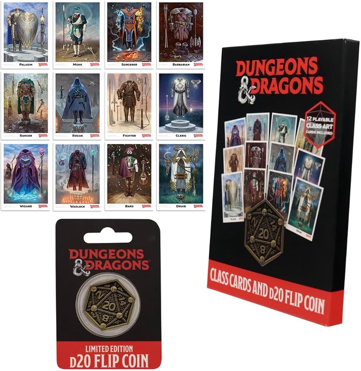 Dungeons and dragons dungeons dragons: klassekaarten en d20 flip coin